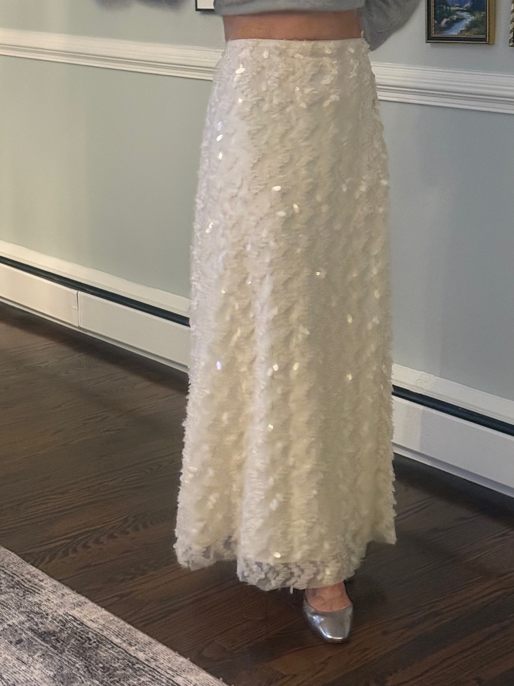 Ivory Iridescent Sequin maxi skirt - cool take on the satin skirt - Picture 8 of 8